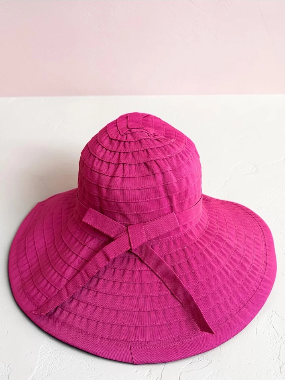 San Diego Hat Company Fuchsia Wide Brim Packable Sun Hat UPF 50 Ribbon Bow Trave